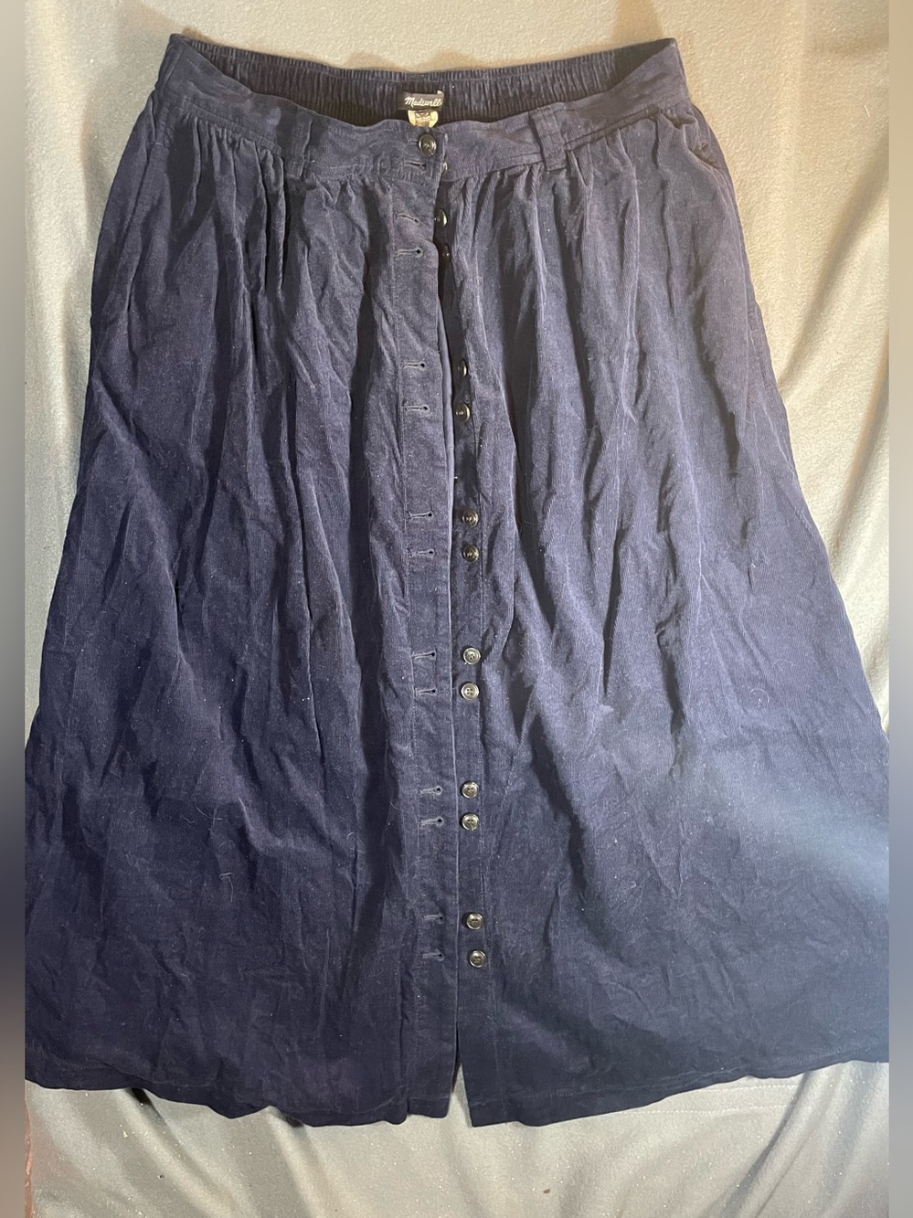 Madewell Corduroy Button-Front Midi Skirt - Navy Blue (Size Large)